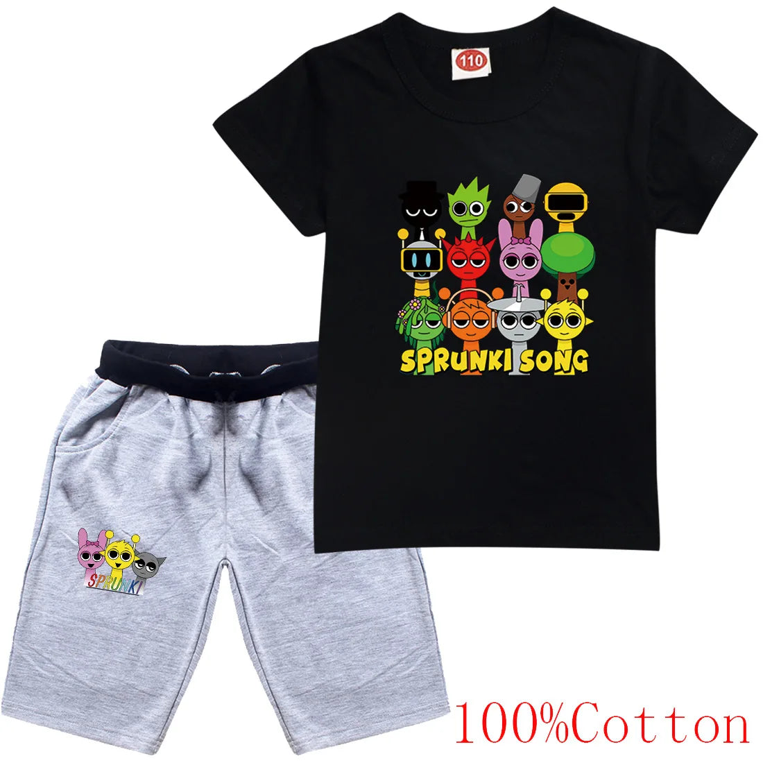 Sprunki Cartoon Clothes Sets New Summer Kids  Game Incredibox T-shirts Shorts Two-piece Set Baby Boys Tracksuit Girls Outfits