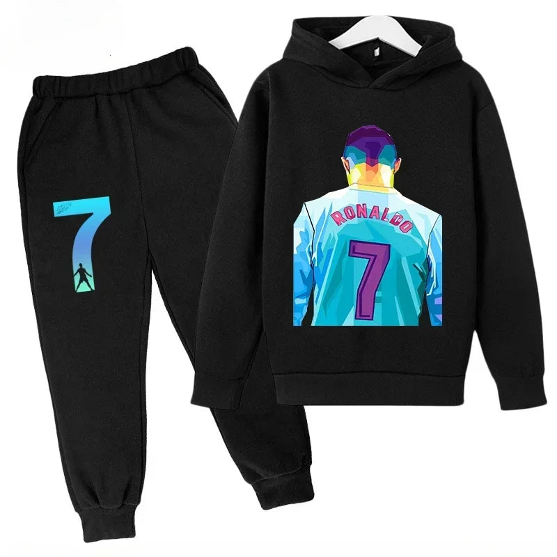 Children's Sports Hoodie Set Sweatshirt Pants 2-piece Set for Boy and Girl Ronaldo Avatar Printed Kid Clothes Baby Set Sportsuit