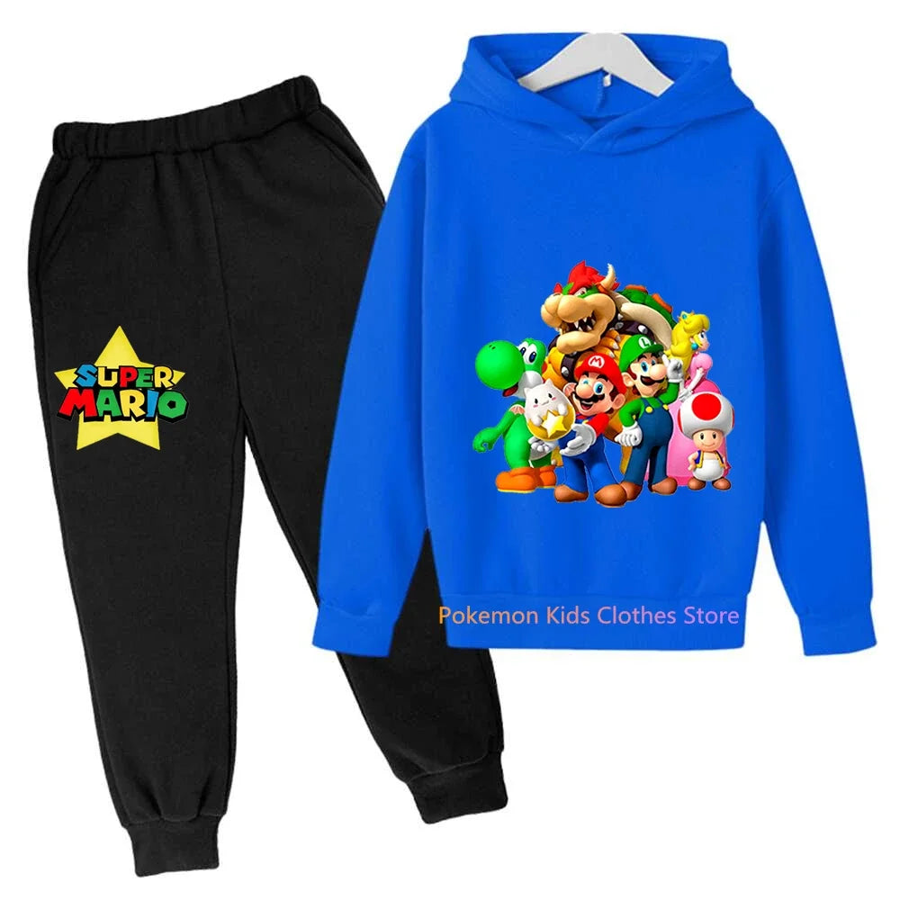 Baby Boys Clothes Super Mario Bros Hoodie Sets Kids Spring Autumn Girls Casual Hoodies+pants 2pcs Set for Children Boys Suit