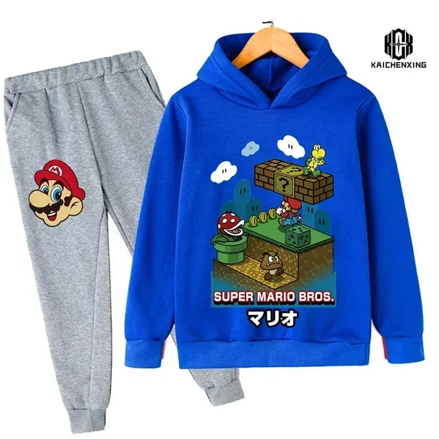 Super Mario Clothing Children's Casual Sweatshirt Suit Boy's Tracksuit Children's Sports Suit Hoodie Top + Pants 2 Piece Suit