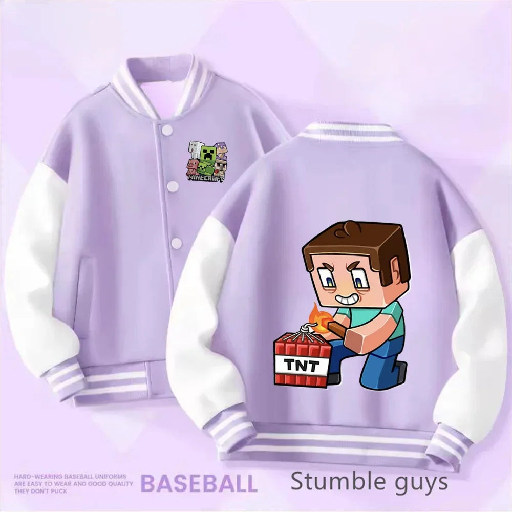 1-14 Year Old Birthday Gift Library Baseball Uniform Minecraft Cartoon Printed Boys and Girls Kawaii Fall and Winter Jacket