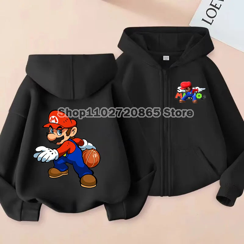 Super Mario Coat Cute Cartoon Game Cardigan Boys Girls Spring Autumn Thin Fashion Harajuku Hooded Zipper Sweatshirt Kids Gift