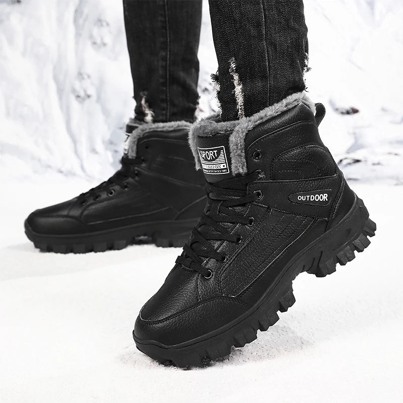 Men Waterproof Snow Boots Super Warm Winter Plush Shoes Men Sneakers Work Shoes Outdoor Male Hiking Boots Anti-slip Ankle Boots