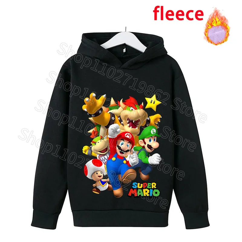 Super Mario Bros Kids Clothes Princess Peach Luigi Fleece Sweatshirts Cartoon Game Character Pattern Long Sleeves Baby Show Gift