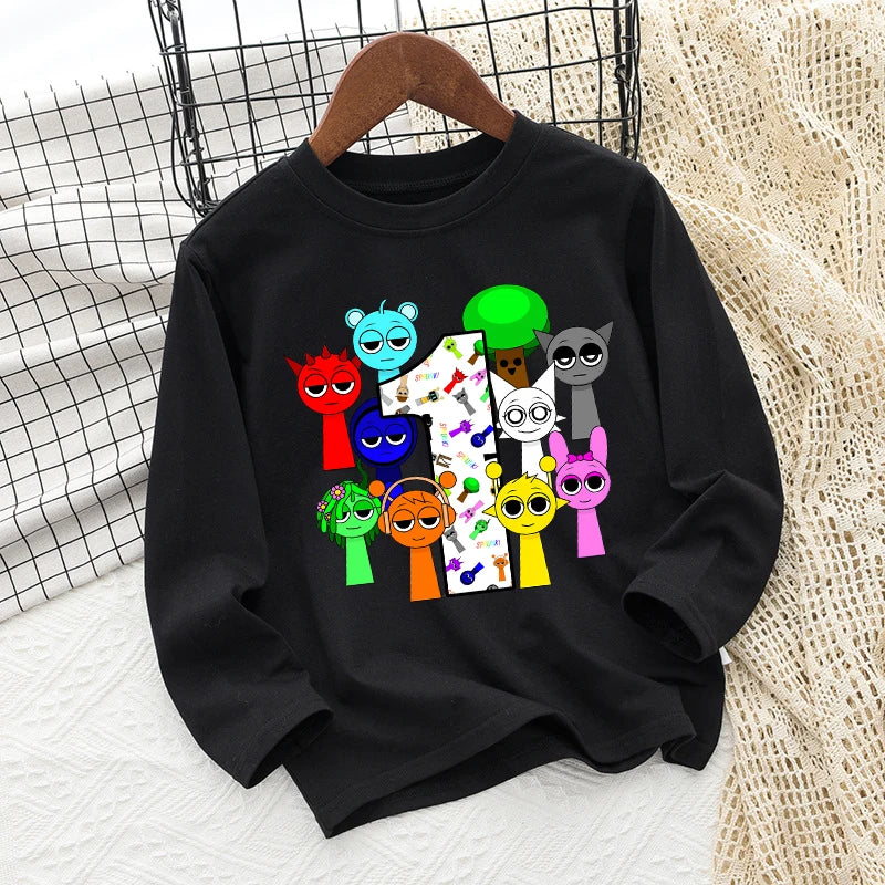 Sprunki Kids Long Sleeve T-shirt Boy Anime Printed Tops Girl Cartoon Cute Pullover Autumn Children Fashion Casual Clothing Gifts