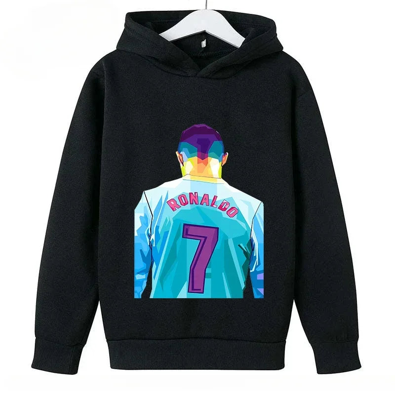 2024 New Children's Casual Hoodie Sports Sweatshirt for Boys and Girls Ronaldo Printed Blue 2-14 Years Spring Autumn Fashion Top