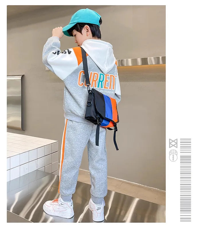 Autumn Children Boy Clothes Set Kid Letter Printed Zip Baseball Jacket Coat and Pants 2pcs Suit Teenage Long Sleeve Tracksuits