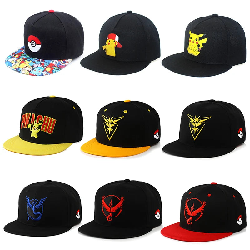 Pokemon Pikachu Baseball Cap Cartoon Anime Character Flat Brim Pop Hip Hop Hat Outdoor Sunshade Hat Boy Kids Birthday Gifts