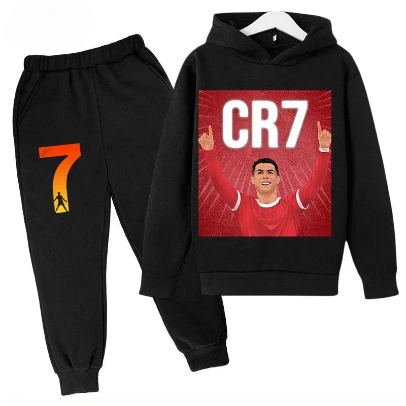 Children's Sports Hoodie Set Sweatshirt Pants 2-piece Set for Boy and Girl Ronaldo Avatar Printed Kid Clothes Baby Set Sportsuit