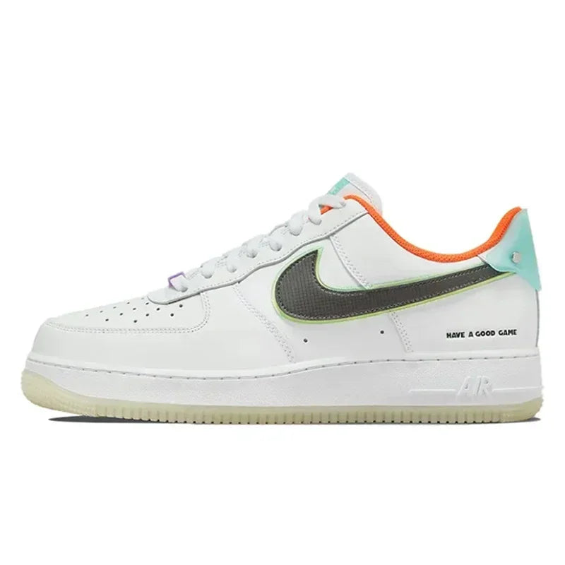 Nike-Air Force 1 Basses pour Femmes et Femmes, Chaussures de Skateboard Confortables, Unisexes, Blanc, Orange