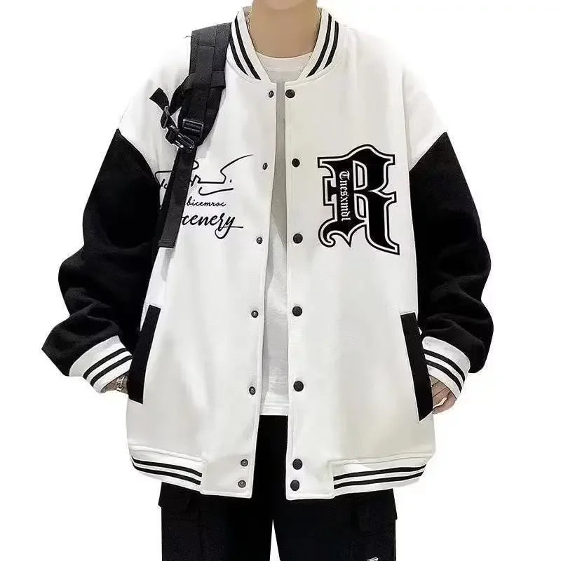 Men's Loose-Fit Casual Jacket Baseball Uniform Jacket American Style Trendy Brand Color Block High Street Hooligan Style