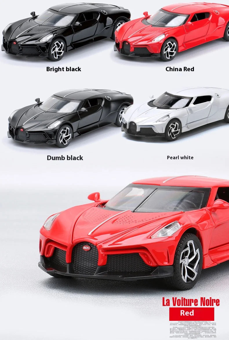 1:32 Bugatti La Voiture Noire Sports Car Alloy Diecast Simulation Metal Model Sound & Light Pull Back Toy Collection Kids Toys