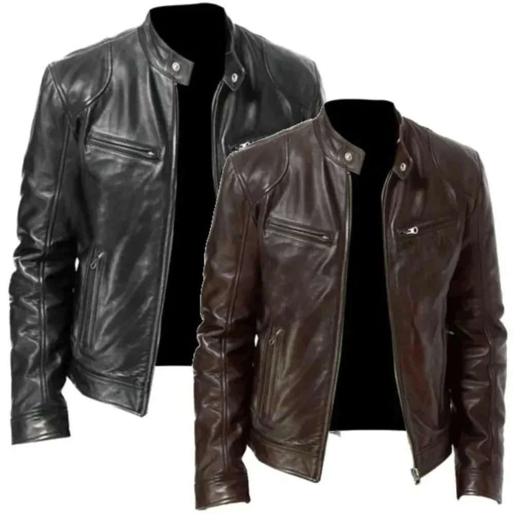 2024 Men's Leather Jacket with Punk Rock Elements European and American Men's Leather Jacket Stylish