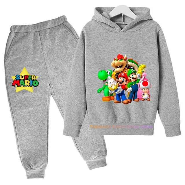 Baby Boys Clothes Super Mario Bros Hoodie Sets Kids Spring Autumn Girls Casual Hoodies+pants 2pcs Set for Children Boys Suit