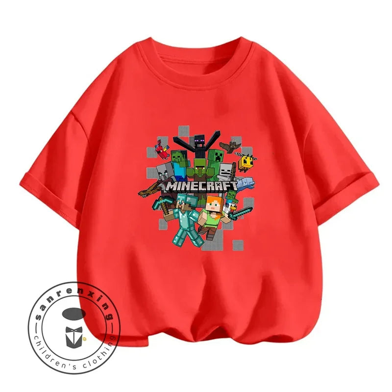 Minecraft Cartoon Printed Kids Summer Boy Girl T-shirt Solid Cotton Breathable Teenager Short Children TShirt For 3-10T Top