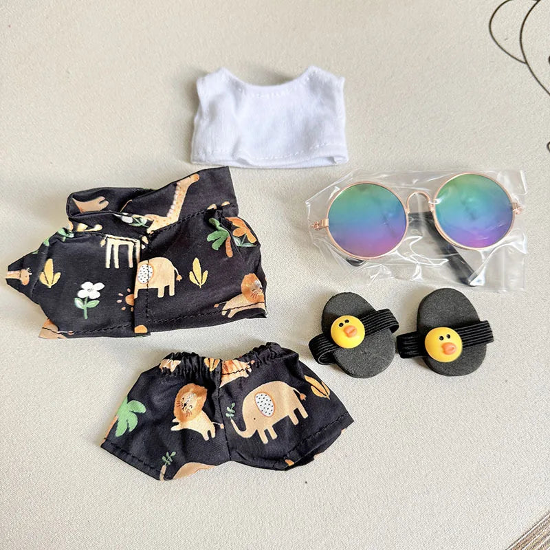 Original Second Generation Labubu Monster Have A Seat Series Beach Glasses Set Ornaments Only Clothes Cute Doll Toy Gift