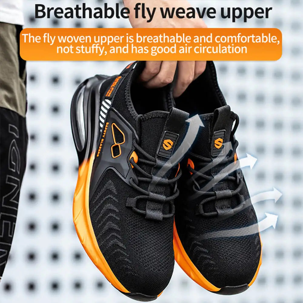 Autumn Men's Safety Shoes Orange Air Cushion Steel Toe Sports Shoes Black Safety Shoes For Men Anti-Smashing Industrial Shoes