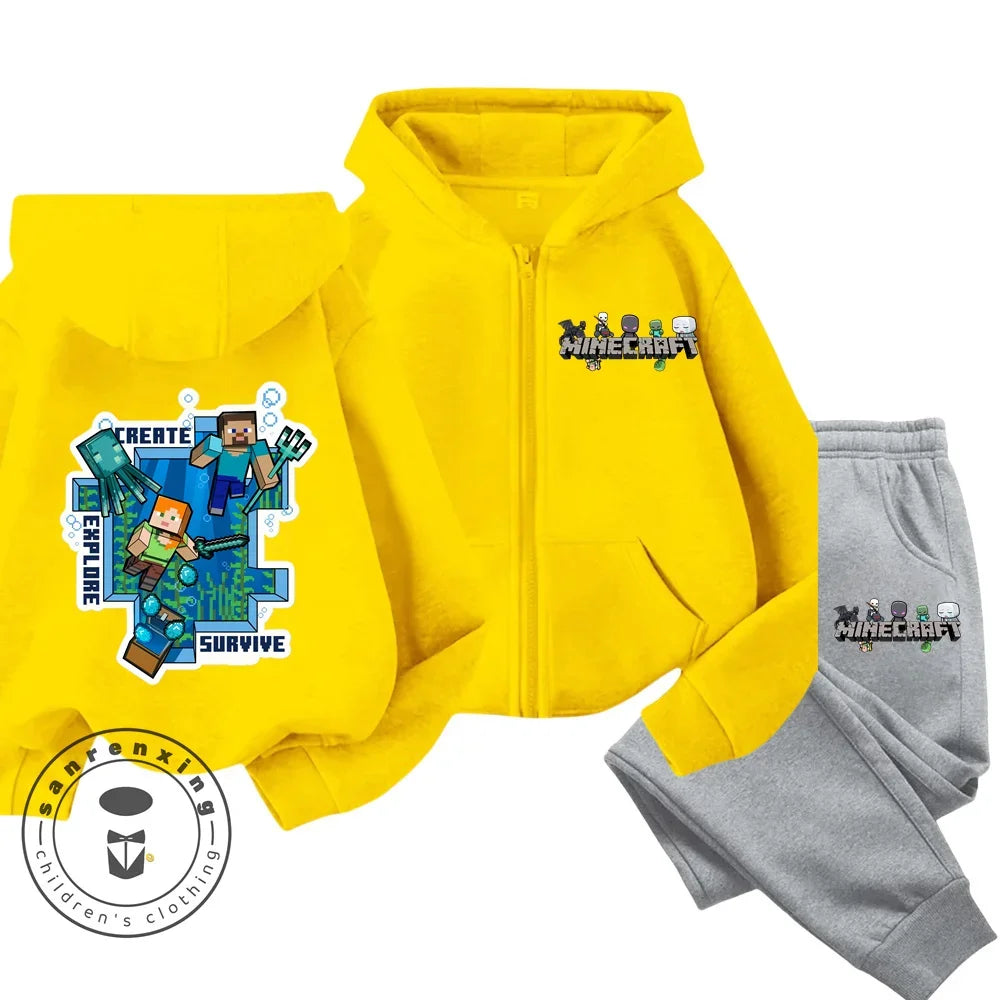 Cartoon Printed Minecraft Boy Zipper Hoodie Set Casual Sports Shirt Quality Comfortable Girl Clothing Autumn/Winter New Hoodies