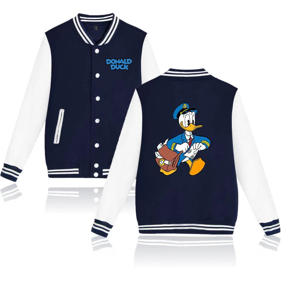 Donald Duck Bomber Jacket Women Men Autumn Baseball Jacket Coat Cartoon Kid Streetwear Harajuku Bomber College Jacket