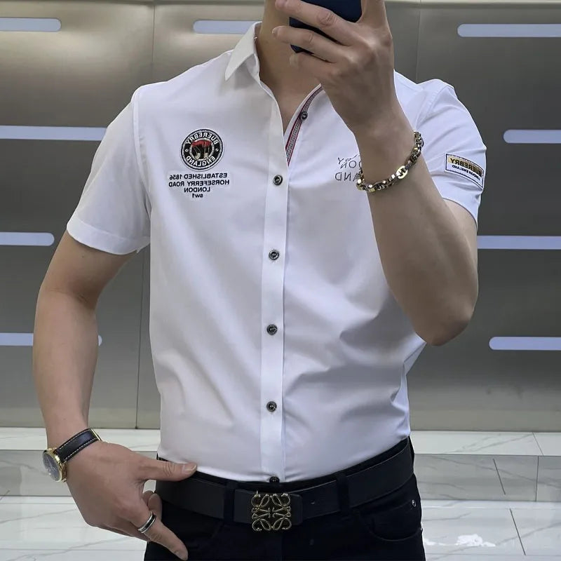 Fashion Trend Spliced Short Sleeve  Summer Luxury Men's Shirt