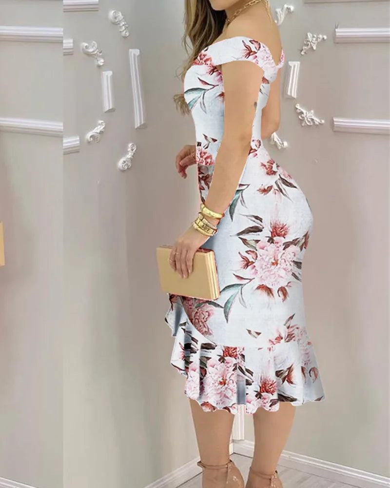 Summer Dress Women Off Shoulder Floral Print