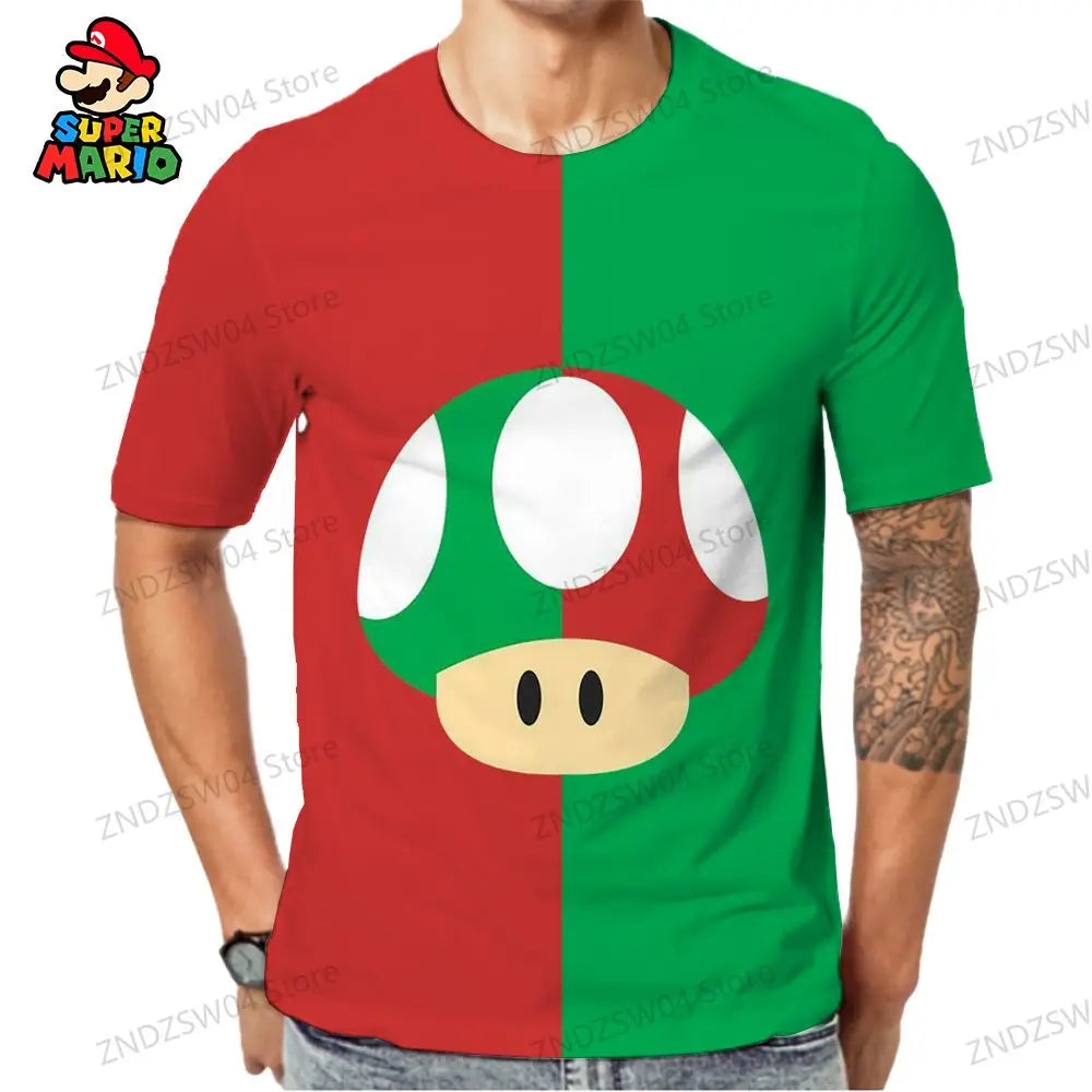 Y2k Super Mario 3D Print Parent-child Wear 110-6XL Men's Children's T-Shirt Short Sleeve 2024 Summer Harajuku Style Fashion Tops