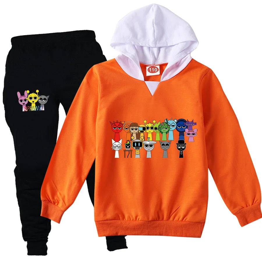 Children Clothing Boys Cute Sprunki Tracksuits Kids Cartoon Print Sport Suits Girls Hoodies Long Sleeve Tops+Pants 2pcs Sets