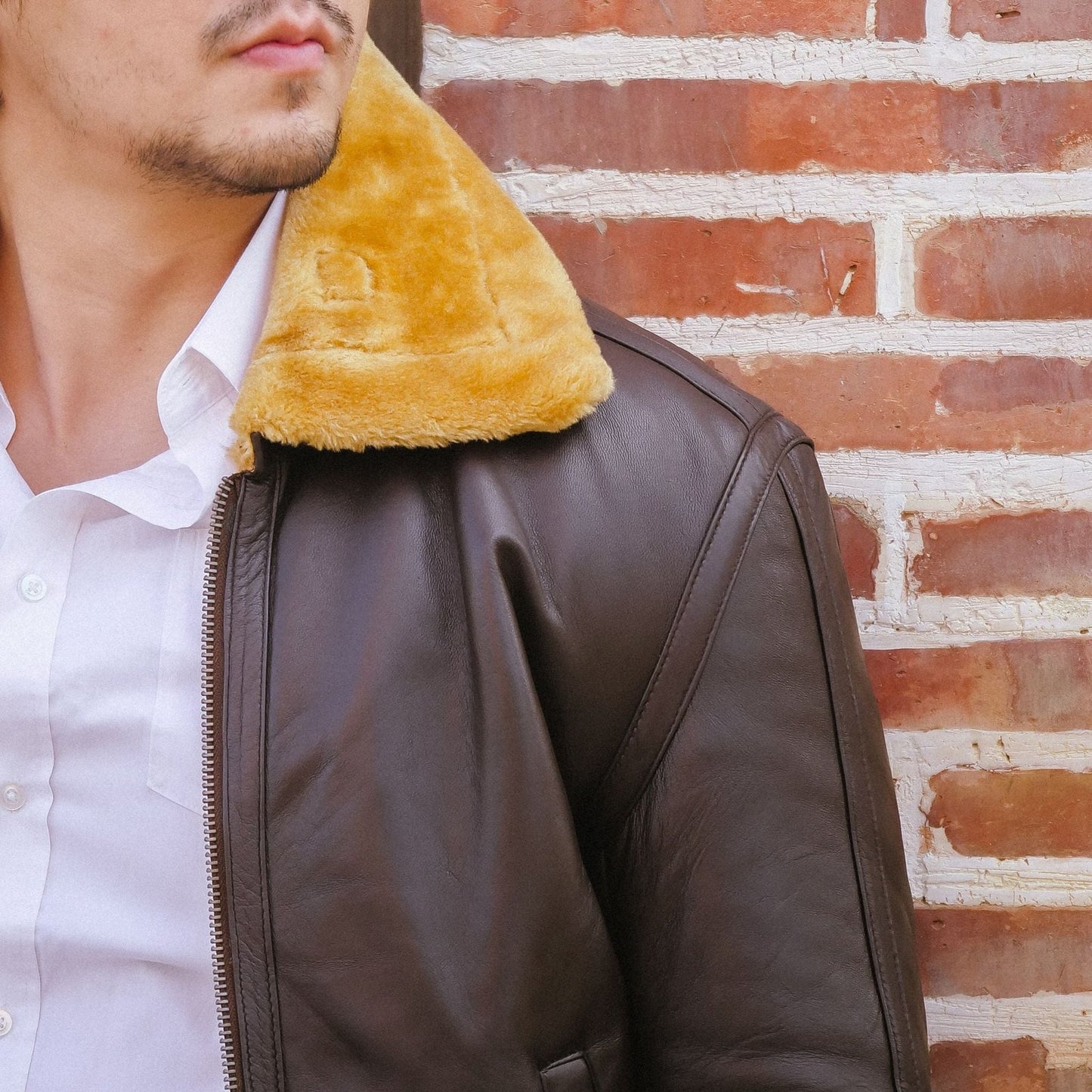 Premium Shearling Fur Leather Jacket-Brown-8