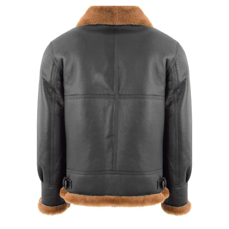 Frankie Men's Black Bomber Leather Jacket With Faux Fur Lining-1