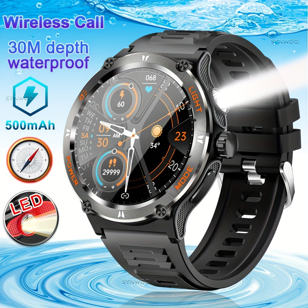 Smart Watch For Men (Answer/Dial), Strong Flashlight, Compass, 500mAh Battery, S0S Modes, Swimming, Running, Calories, Distance, 100+ Sports Modes Fitness Watches For IPhone Android