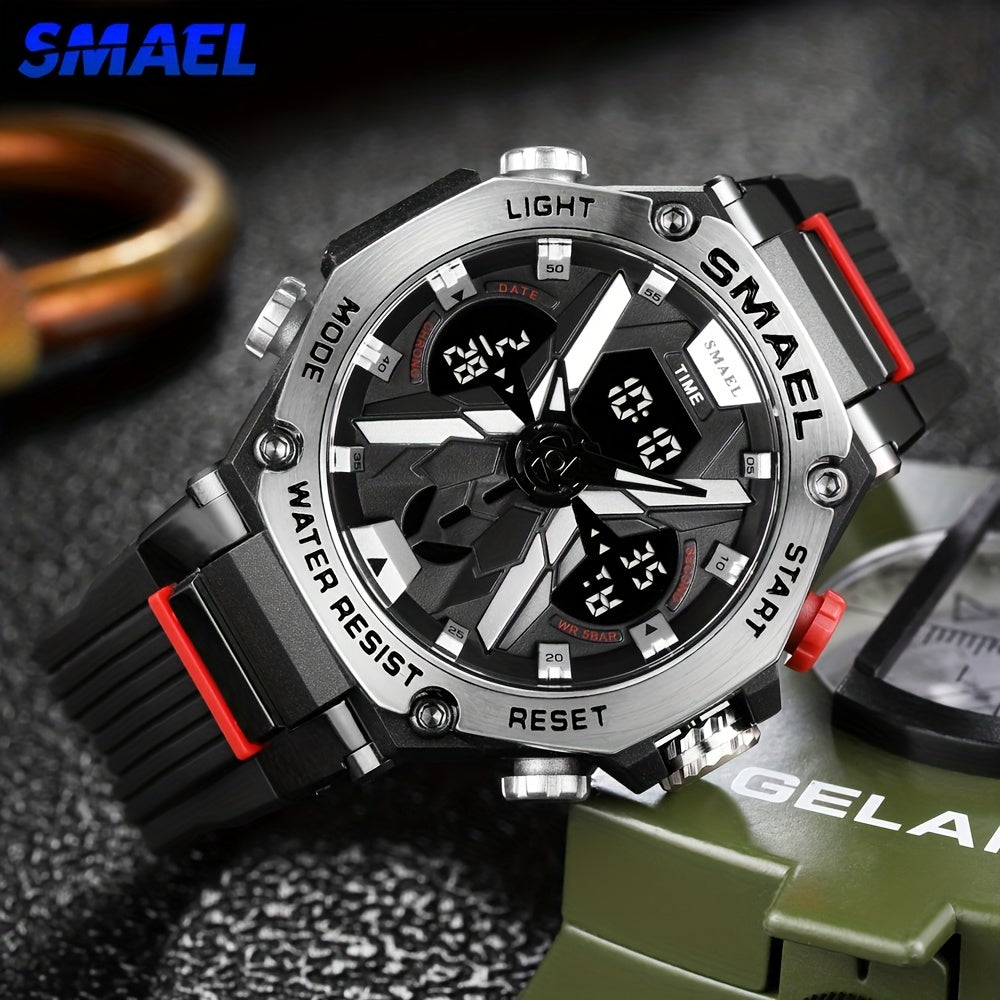 SMAEL Fashion Alloy Sports Quartz Watch With LED Backlight Glow Digital Analog Wrist Watch, Outdoor Sport Waterproof Watch, Ideal choice for Gifts