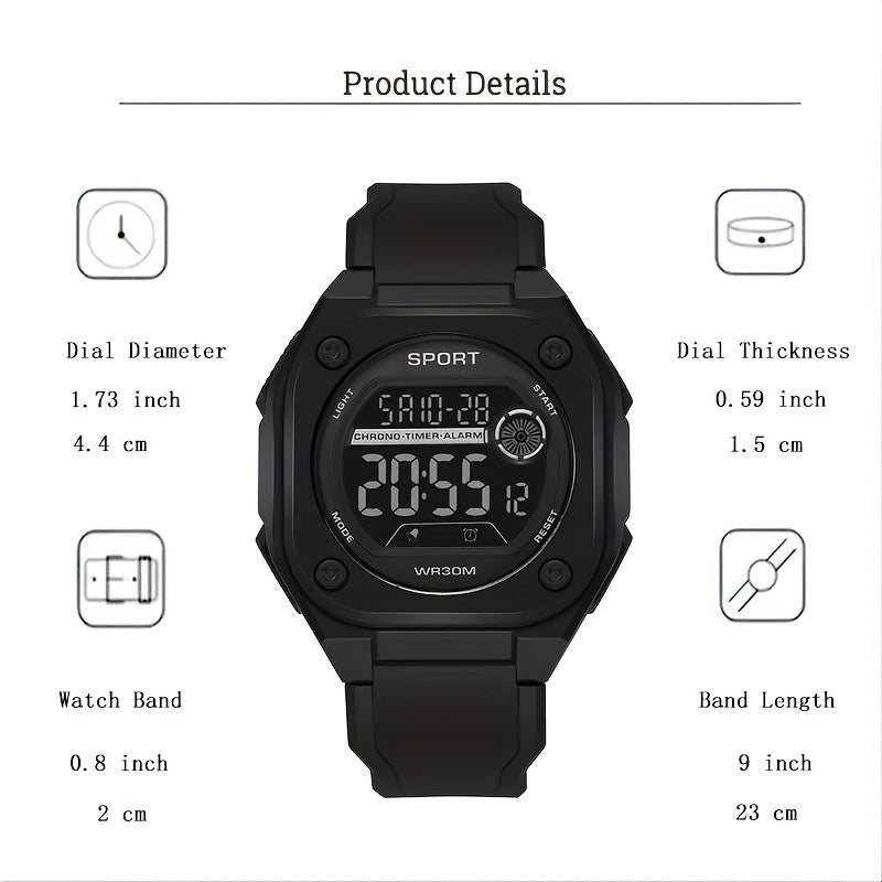 Multifunctional Electronic Watch For Teenagers, Square Timing Luminous Watch, Outdoor Sports Waterproof Electronic Watch