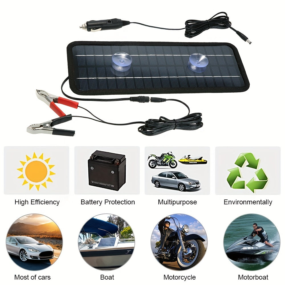 1 Set, 12V 18V DC Output Monocrystalline Solar Panel Charger With Car Cigarette Lighter Plug + Battery Charging Alligator Clip Cable