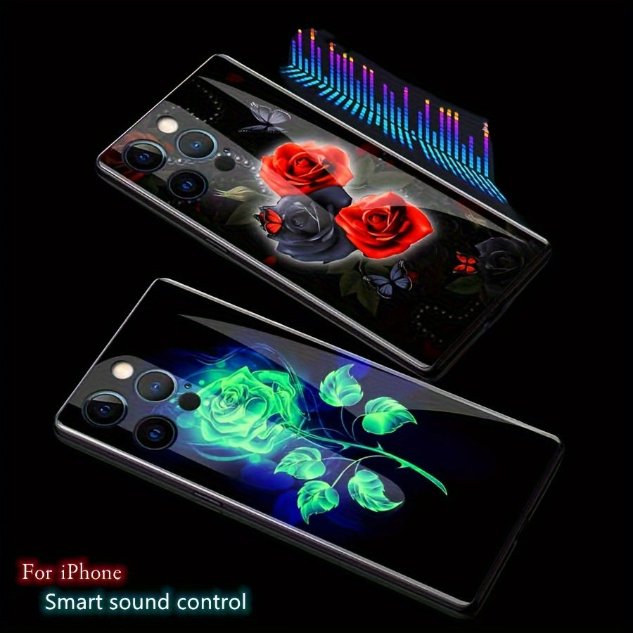 Flower Graphic Phone Cover For IPhone 15 Pro Max/14/13/12/11 Pro Max, Anti Scratch Glass Women Flash Case Voice Control