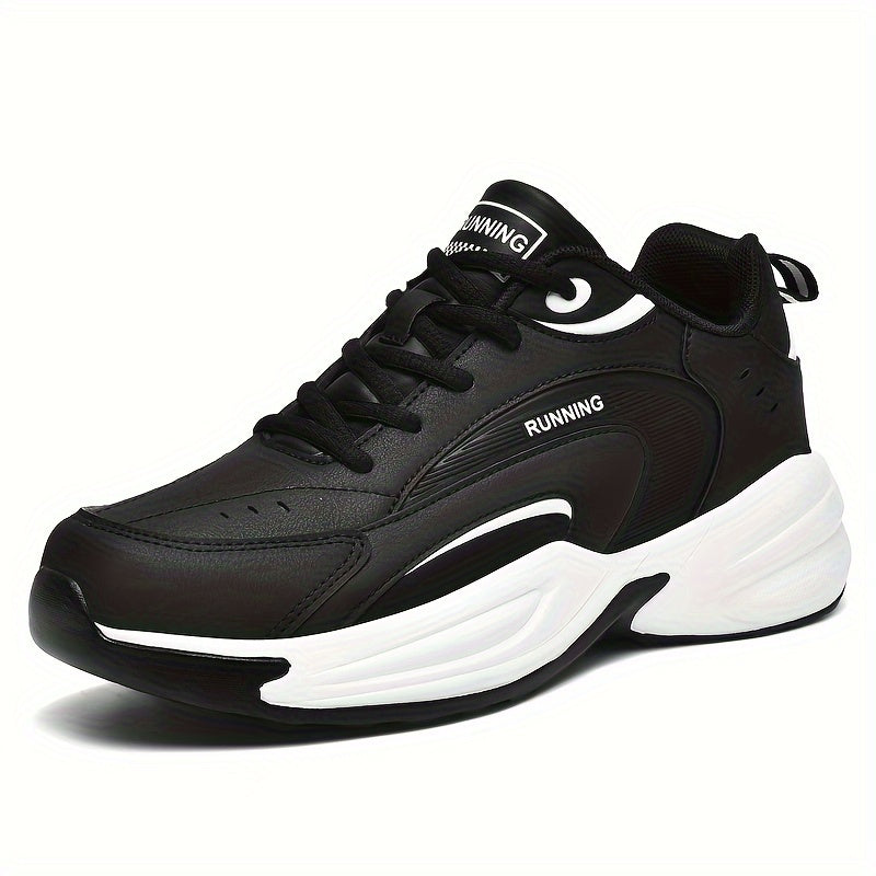 Trendy Solid Platform Sneakers For Men, Non Slip Comfy Lace Up Jogging Shoes For All Seasons Outdoor Workout Traveling