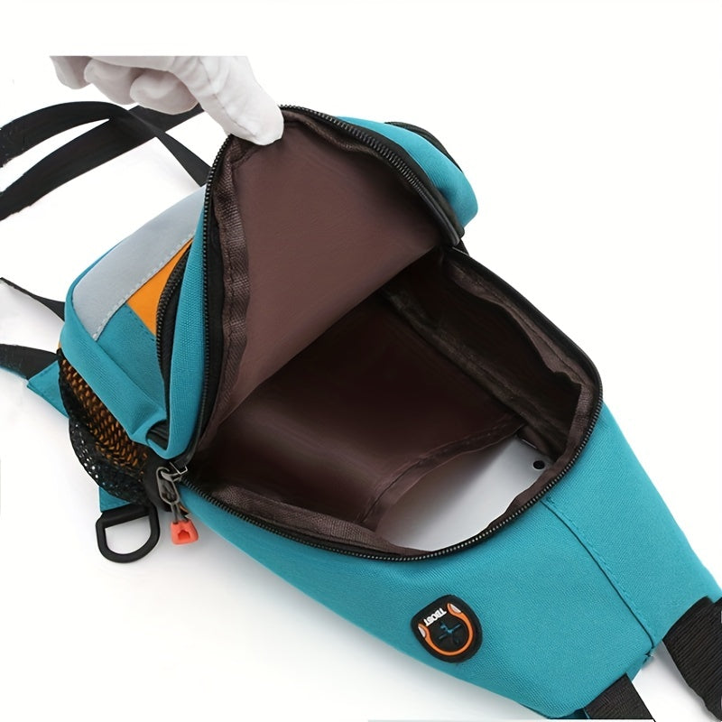 Colorblock Sling Backpack, Trendy Outdoor Travel Chest Bag, Zipper Strap Crossbody Bag