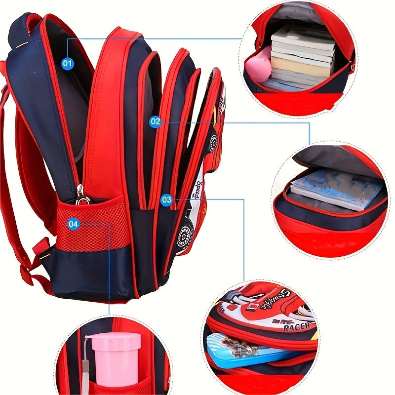 Elementary School Backpack, New Racing Boys And Children's Backpack, Waterproof And Large Capacity