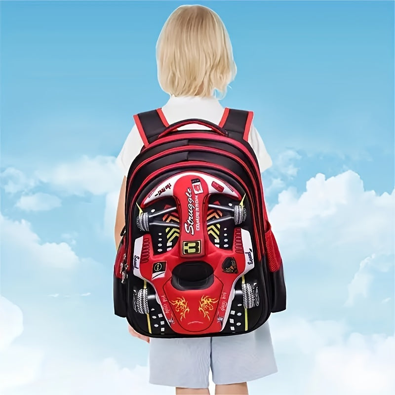 Elementary School Backpack, New Racing Boys And Children's Backpack, Waterproof And Large Capacity