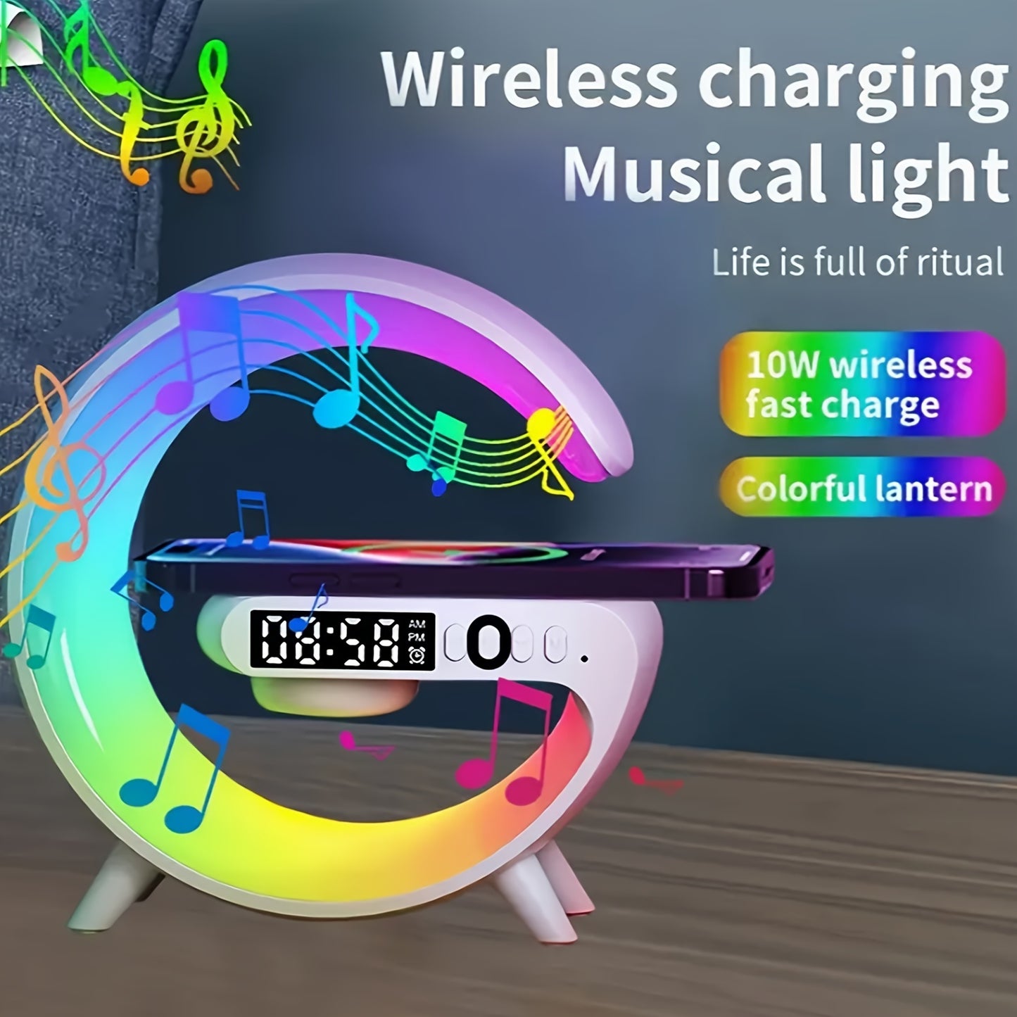 Wireless Charging Speaker With Large G Atmosphere Lamp, Perfect For Parties, Listening To Music, And Connecting To Your Phone For High-quality Sound.