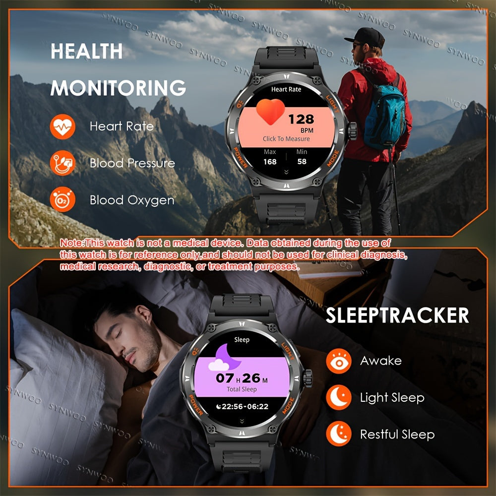 Smart Watch For Men (Answer/Dial), Strong Flashlight, Compass, 500mAh Battery, S0S Modes, Swimming, Running, Calories, Distance, 100+ Sports Modes Fitness Watches For IPhone Android