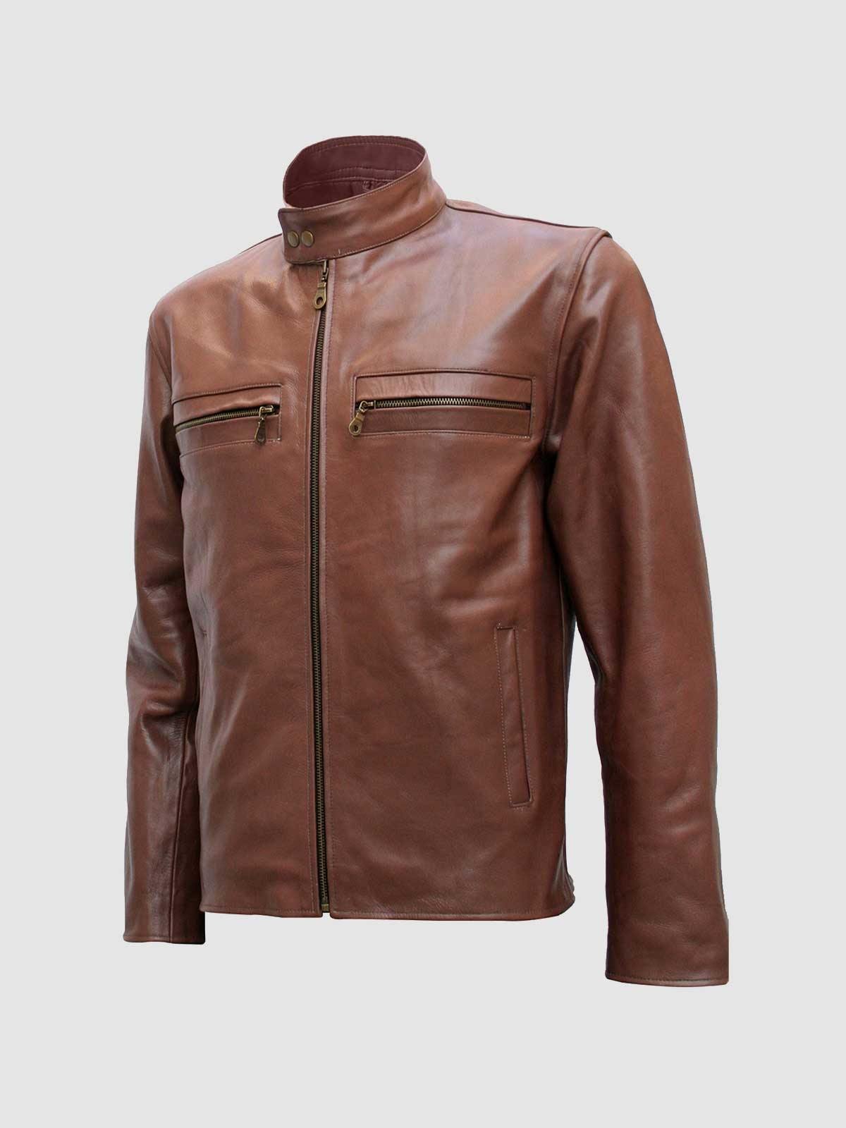 Men's Elegant Brown Fashion Leather Jacket-0