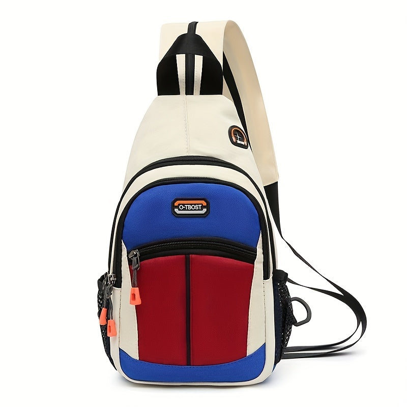 Colorblock Sling Backpack, Trendy Outdoor Travel Chest Bag, Zipper Strap Crossbody Bag