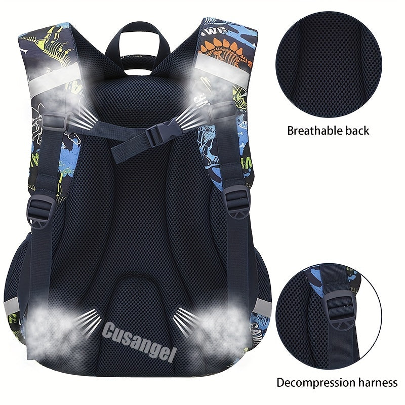 3pcs Luminous Dinosaur Backpack Set, Durable Spine Protection Schoolbag With Pencil Case Lunch Insulation Bag