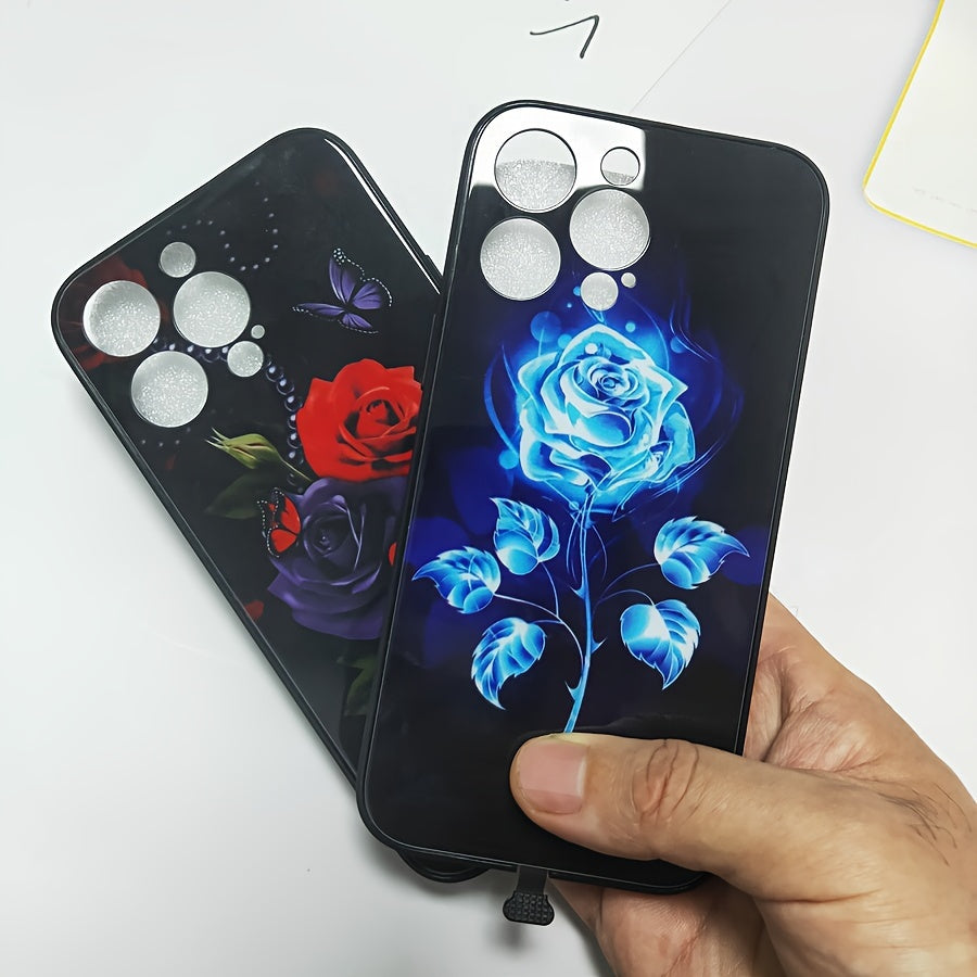 Flower Graphic Phone Cover For IPhone 15 Pro Max/14/13/12/11 Pro Max, Anti Scratch Glass Women Flash Case Voice Control