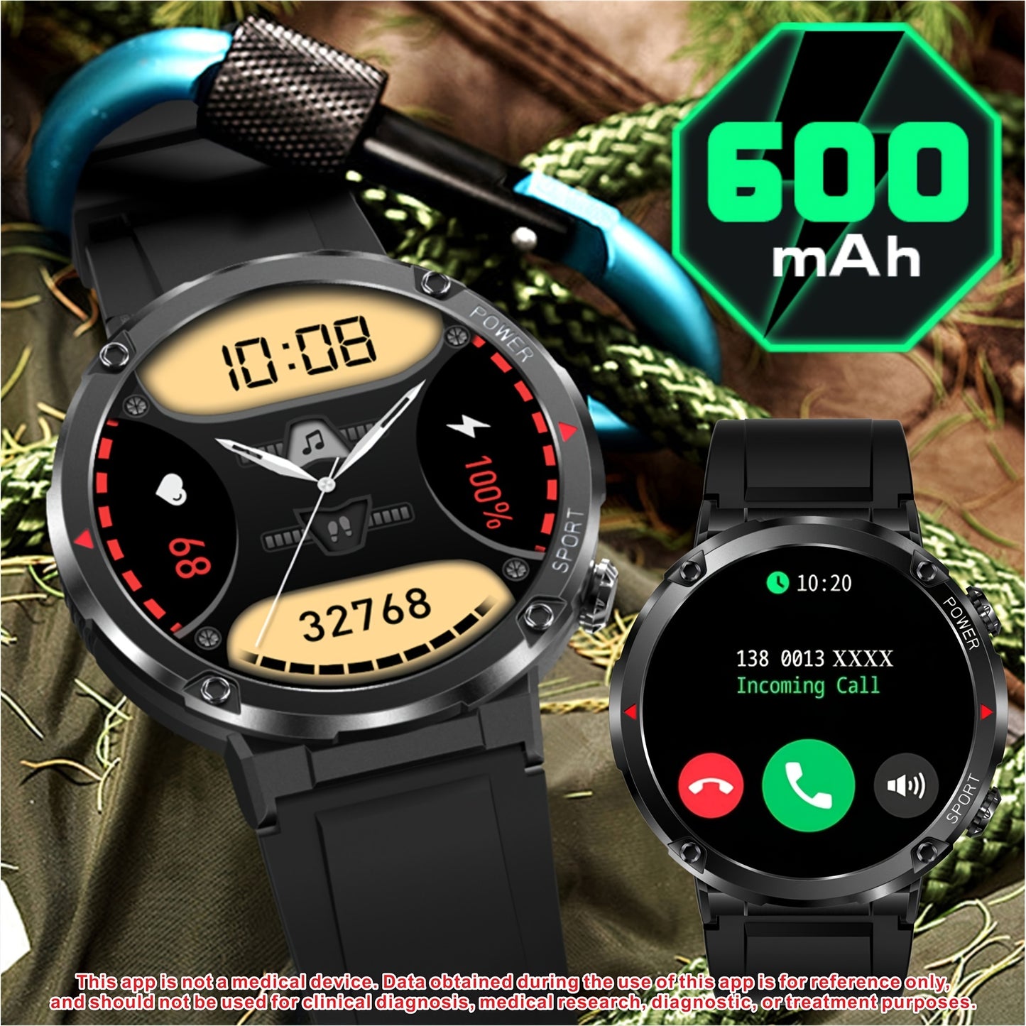 Premium Men'S Smartwatch For Outdoor Activities - Hd Touch Screen, Call & Text Alerts, 600Mah Battery, Sports Tracker With Multiple Modes, Compatible With For Iphone & Android.