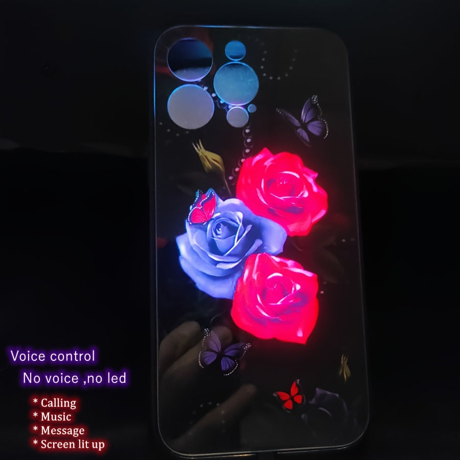 Flower Graphic Phone Cover For IPhone 15 Pro Max/14/13/12/11 Pro Max, Anti Scratch Glass Women Flash Case Voice Control