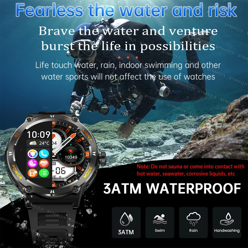 1pc Smart Watch With HD Touch Screen, Outdoor Strong Light Flashlight, And Compass, Outdoor Wireless Calling Sports Bracelet, 500mAh Battery, Rugged Fitness Tracker