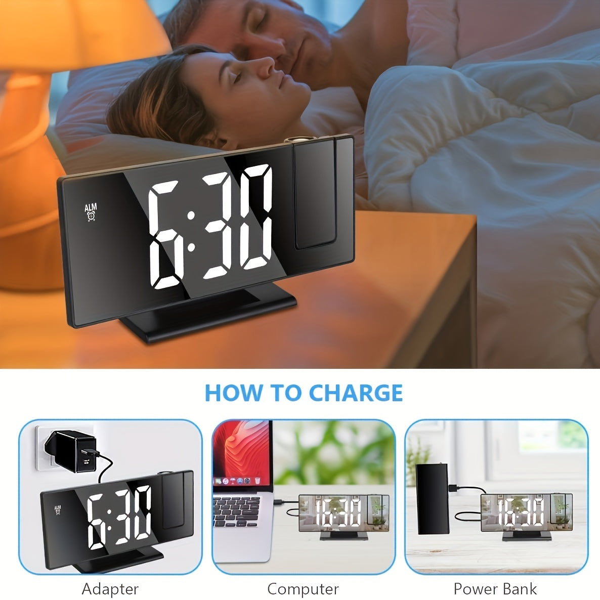 1pc Multifunctional Digital Alarm Clock With Large LED Screen For Bedroom