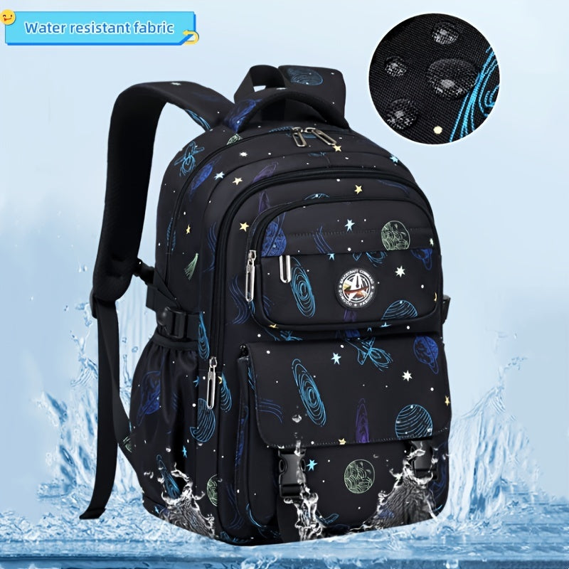 Galaxy Explorer Durable Large Capacity Kids School Backpack, Waterproof With Fun Astronaut & Starry Sky Print, With Adjustable Straps