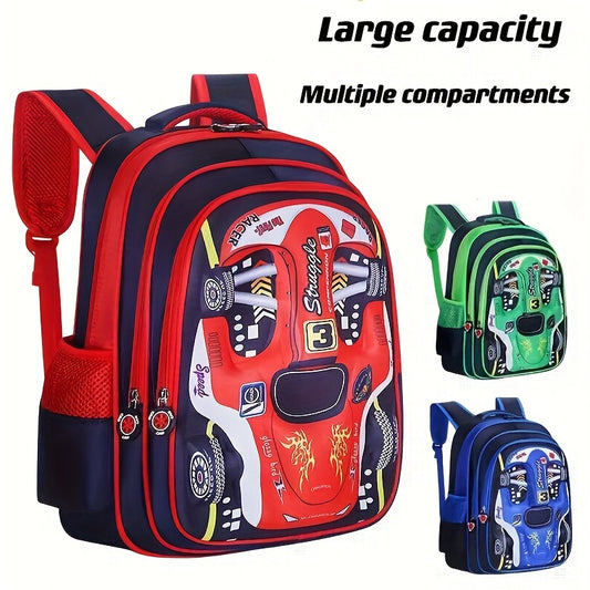 Elementary School Backpack, New Racing Boys And Children's Backpack, Waterproof And Large Capacity